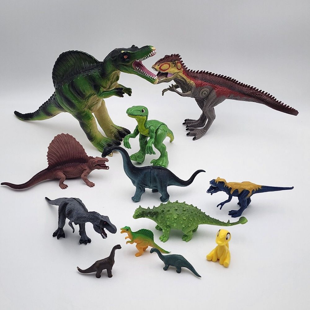 Lot of 10 Vintage Dinosaur Action Figures Open Big Mouth Teeth Plastic Toy